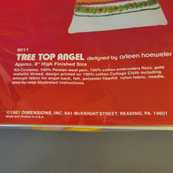 1981 Dimensions Tree Top Angel #8011 Crewel Kit 8" Ornament Arleen Hoeweler - Picture 8 of 11
